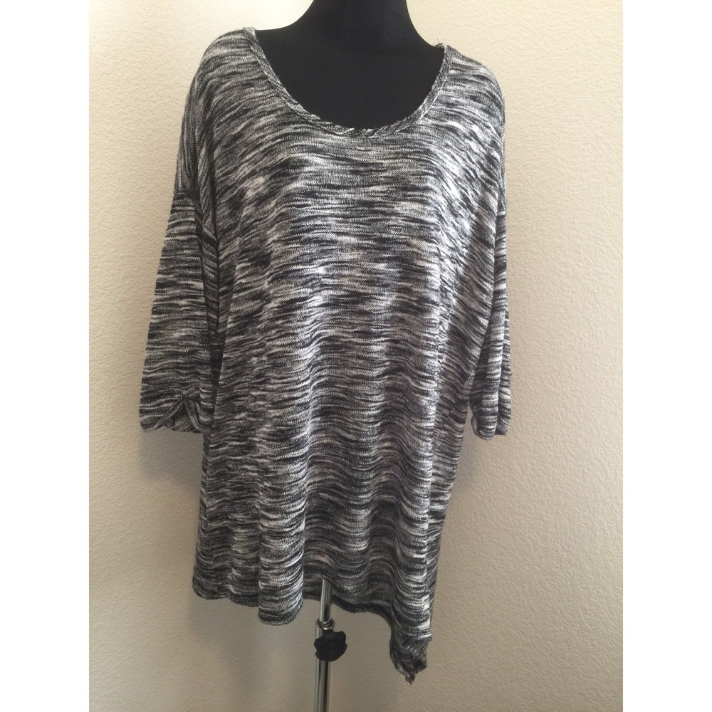Bobeau Nordstrom light Asymmetrical‎ hem Black White Stripe sweater tunic  Sz 1X